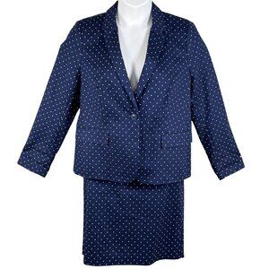 Liz Claiborne Career NWT Womens 14 /L Navy Polka Dot Blazer Skirt Set Power Suit